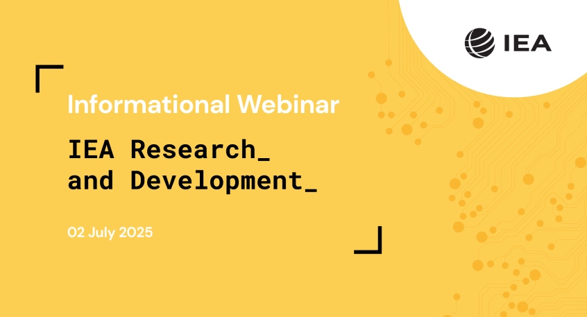 Yellow background, IEA logo top right corner, Webinar on 02 July