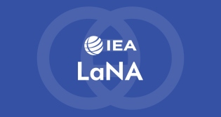 Blue background with two circles connecting, iea logo and written study name LaNA 